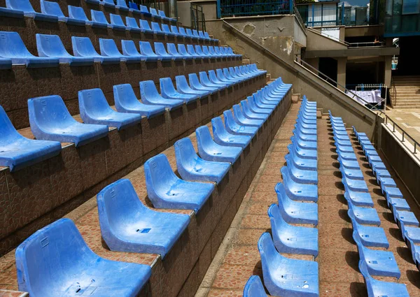Athletic Seating Grandstand Empty Stadium Empty Old Plastic Chairs Spectators — Stock Photo, Image