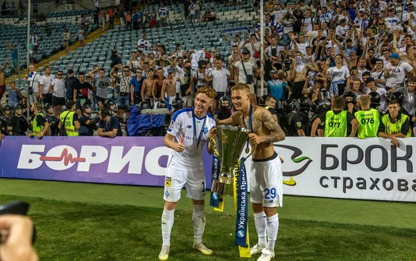 Odessa Ucrânia Julho 2018 Jogadores Dínamo Comemoram Vitória Partida Para — Fotografia de Stock