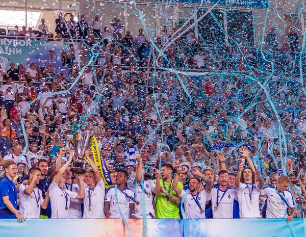 Odessa Ucrania Julio 2018 Jugadores Dynamo Celebran Victoria Partido Por —  Fotos de Stock