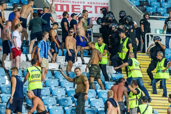 Odessa Ukraine Agosto 2018 Torcedores Futebol Emocional Apoiam Equipe Estádio — Fotografia de Stock