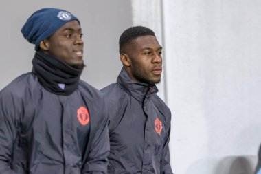 Odessa, Ukrayna - 8 Aralık 2016: Basın eğitim oturumu (Manchester, İngiltere) Manchester United için bir açık. Sahada futbol Manchester. Manchester United Stadyumu'nda Tren