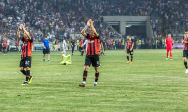 Odessa, Ukrayna - 21 Temmuz 2018. Dinamo Kiev ve Shahtar Donetsk Premier lig liderleri şiddetli ilkeli duygusal maçında Ukrayna Super Kupası maç sırasında