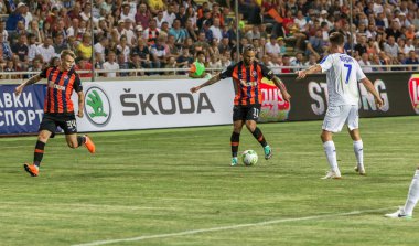 Odessa, Ukrayna - 21 Temmuz 2018. Dinamo Kiev ve Shahtar Donetsk Premier lig liderleri şiddetli ilkeli duygusal maçında Ukrayna Super Kupası maç sırasında