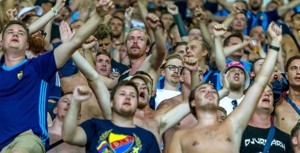 Odessa Ukraine Agosto 2018 Torcedores Futebol Emocional Apoiam Equipe Estádio — Fotografia de Stock