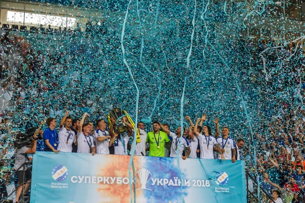 Odessa Ucrânia Julho 2018 Jogadores Dínamo Comemoram Vitória Partida Para — Fotografia de Stock
