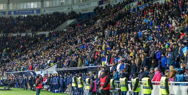 Odessa Ukraine March 2016 Football Fans Spectators Stands Stadium Emotionally — Stock Photo, Image