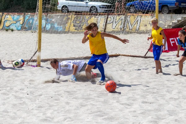 Odessa Ucrânia Agosto 2015 Campeonato Ucrânia Futebol Praia Entre Mulheres — Fotografia de Stock