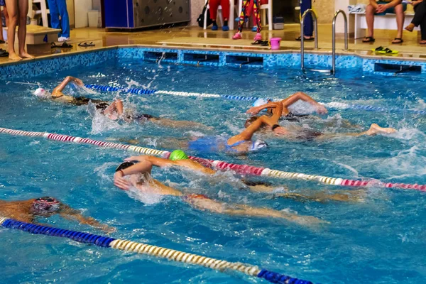 Odessa Ucrania Cirka 2016 Niños Atletas Nadadores Nadan Largo Pistas —  Fotos de Stock