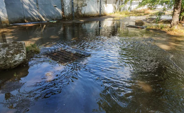 Flow Water Heavy Rain Clogging Street Sewage Flow Water Strong — Stock Photo, Image