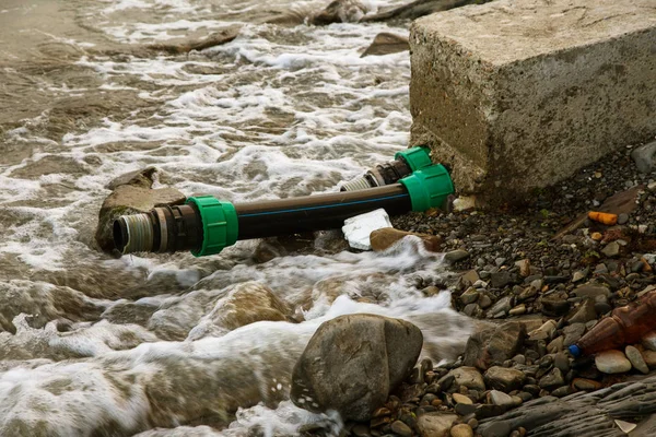 Eau Contaminée Les Déchets Eaux Usées Sont Évacués Par Canalisations — Photo