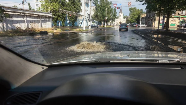 Odessa Ukraine July 2018 Driving Cars Flooded Road Floods Caused — Stock Photo, Image