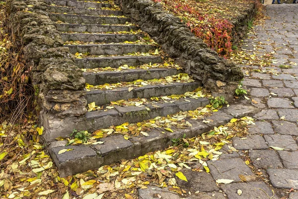 Vackra Pittoreska Ruinerna Gamla Trasiga Stentrappa — Stockfoto