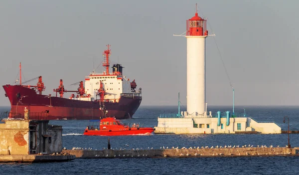 Grande Navio Carga Entra Porto Terminal Contêineres Porto Marítimo Odessa — Fotografia de Stock