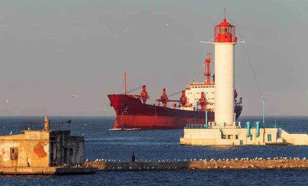 Grande Navio Carga Entra Porto Terminal Contêineres Porto Marítimo Odessa — Fotografia de Stock