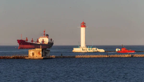 Grande Navio Carga Entra Porto Terminal Contêineres Porto Marítimo Odessa — Fotografia de Stock