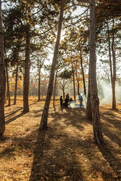 Odessa Ucrania Cirka 2018 Hoguera Bosque Compañía Familia Picnic Bosque —  Fotos de Stock