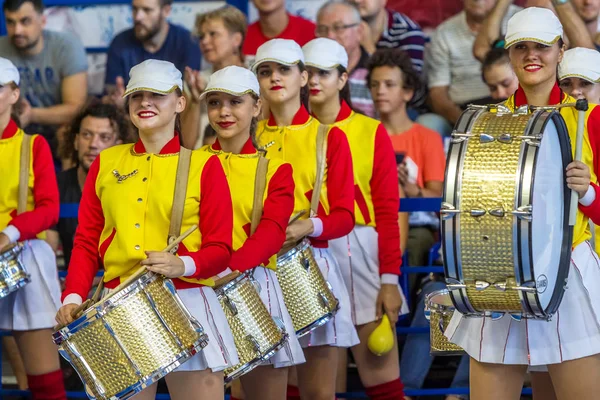 Odessa Ukraina Sept 2017 Unga Vackra Atletisk Cheerleader Tjejer Med — Stockfoto