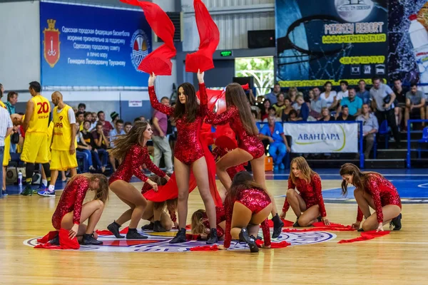 Odessa Ucraina Settembre 2017 Giovani Belle Ragazze Cheerleader Atletiche Con — Foto Stock