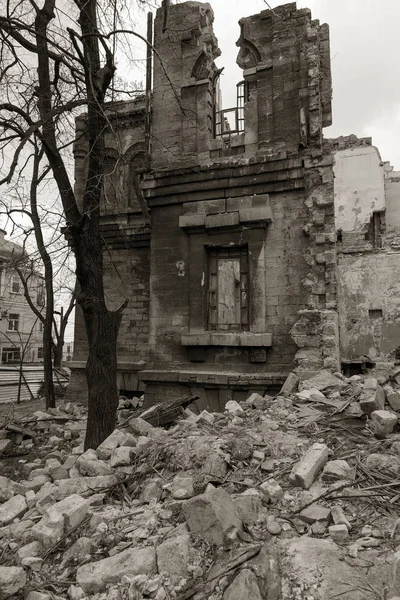 Ruins of historic historic house of Massons. Ruined house. old historical ramshackle house was destroyed after violent storm and earthquake. Odessa, 2017.  ruins of historic residential building