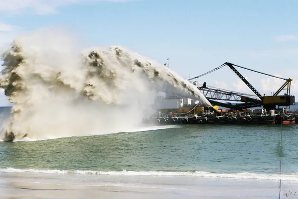 Werken Dredger Baggeren Met Zand Wassen Stranden Speciale Dredging Slang — Stockfoto