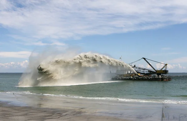 Trabajo Dragado Dragas Con Lavado Arena Las Playas Manguera Dragado —  Fotos de Stock