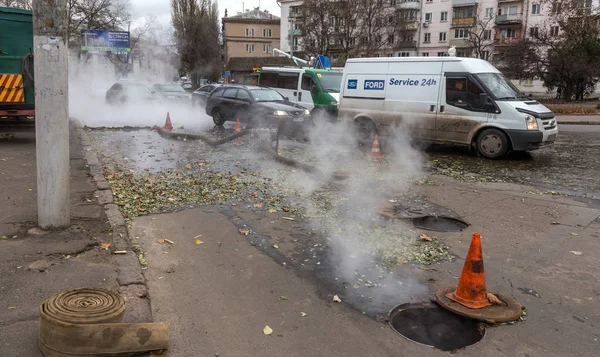 Odessa Ucrania Noviembre 2018 Accidente Calefacción Principal Rompe Tuberías Con — Foto de Stock