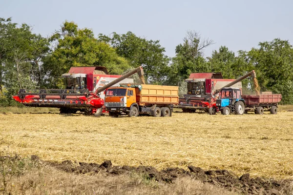 Odessa Ucrania Julio Cosechadoras Modernas Tractores Limpian Polvo Paja Trigo —  Fotos de Stock