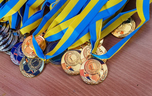 Одеса Україна Вересня 2016 Багато Блискучі Золоті Срібні Бронзові Медалі — стокове фото