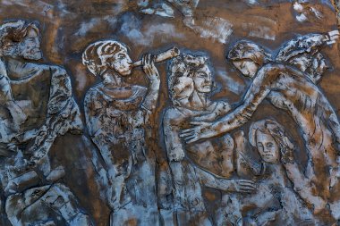 Antik Yunan kısma gerekçesiyle kamu kentsel eğlence merkezi, tasarım antik Yunan tanrıları parçaları gece kulübü. Fresk drevneego Roma, Yunanistan hayattan stilize parçaları