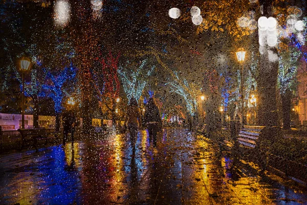 Blur Night Cityscape Ancient Center City Night Rain Night Urban — Stock Photo, Image