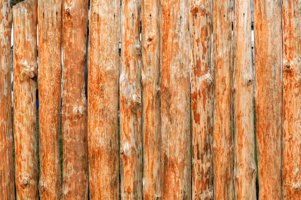Wooden Fence Fresh Pine Spruce Logs Wall Doors Made Wood — Stock Photo, Image