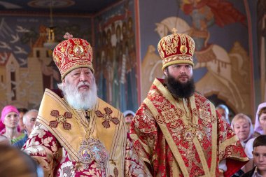 Odessa, Ukrayna - 13 Eylül: Kutlama Ukrayna köyünde Tapınağı nın Ortodoks Hıristiyan dini bayram simgelerin. Büyükşehir Odessa ve Izmail Agafangel, 13 Eylül 2014 yılında Odessa, Ukrayna