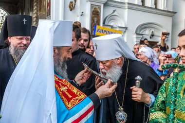 Odessa, Ukrayna - 29 Eylül: Papazın Ukraynalı Ortodoks Kilisesi Onufry, Büyükşehir Kiev ve bütün Ukrayna 190 yıl eski manastır kutlama 29 Eylül 2014 Odessa, Ukrayna ilk ziyaret 