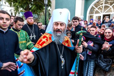 Odessa, Ukrayna - 29 Eylül: Papazın Ukraynalı Ortodoks Kilisesi Onufry, Büyükşehir Kiev ve bütün Ukrayna 190 yıl eski manastır kutlama 29 Eylül 2014 Odessa, Ukrayna ilk ziyaret 