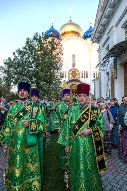 Odessa, Ukrayna - 29 Eylül: Papazın Ukraynalı Ortodoks Kilisesi Onufry, Büyükşehir Kiev ve bütün Ukrayna 190 yıl eski manastır kutlama 29 Eylül 2014 Odessa, Ukrayna ilk ziyaret 