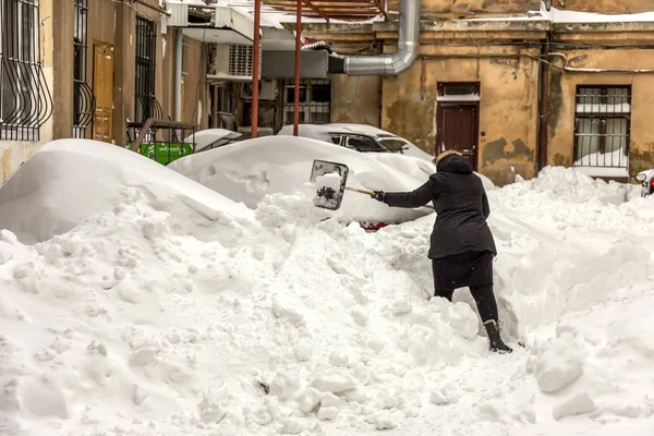 Odessa Ukraina December 2014 Naturkatastrofer Snöstorm Med Tung Snö Förlamad — Stockfoto