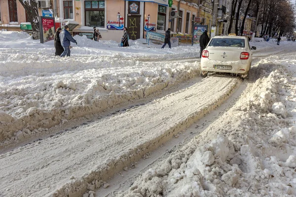 Odessa Ukraina December 2014 Naturkatastrofer Snöstorm Med Tung Snö Förlamad — Stockfoto