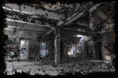 Arka plan yıkılan binaların ve grafiti thrash herhangi bir yıl için yeni yaratıcı takvimi bilgisayar savaş oyunları teröristlerle temel. 2015, 2016