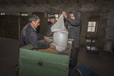 Odessa, Ukrayna - 10 Ekim 2014: bir küçük çiftlik otomatik modern fabrikaları buğday öğütme teknolojik üretim süreci. Özel tarım 10 Ekim 2014 Odessa, Ukrayna. 