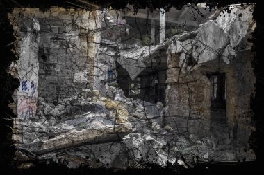 Arka plan yıkılan binaların ve grafiti thrash herhangi bir yıl için yeni yaratıcı takvimi bilgisayar savaş oyunları teröristlerle temel. 2015, 2016