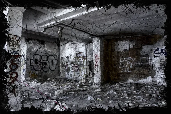 Nowy Kalendarz Kreatywny Rok Thrash Tło Zniszczone Budynki Graffiti Podstawie — Zdjęcie stockowe