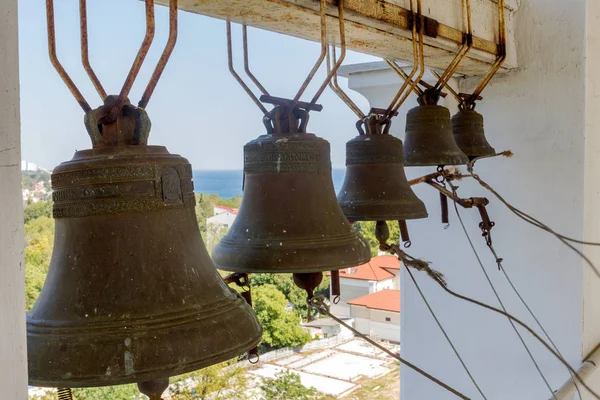 Church Bronze Bell Ukrainian Orthodox Church Moscow Patriarch Inscription Bell — Stock Photo, Image