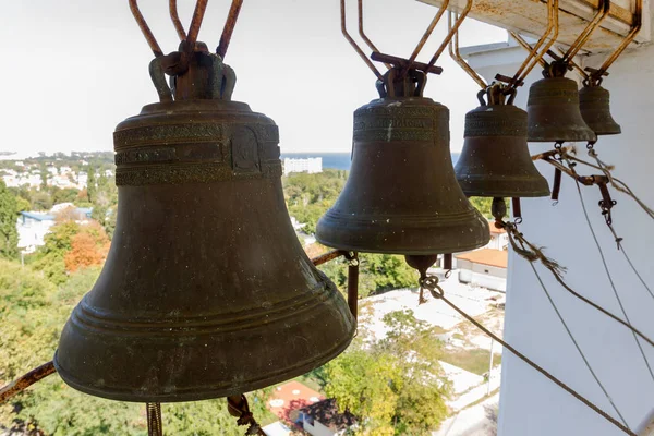 Church Bronze Bell Ukrainian Orthodox Church Moscow Patriarch Inscription Bell — Stock Photo, Image