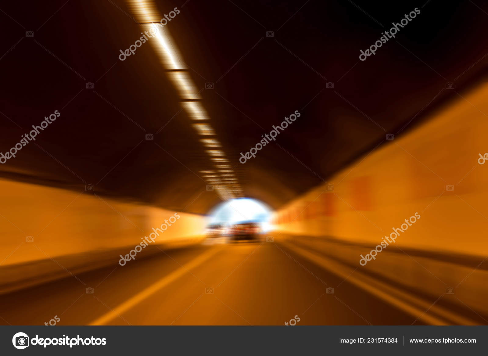 Abstract Motion Blur Background Road Tunnel Moving Cars Light End Stock
