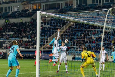 Odessa, Ukrayna - 3 Kasım 2016: Uefa Avrupa Ligi. FC Zarya (Lugansk) Feyenoord (Rotterdam) Hollanda kabul eder. Yoğun duygusal futbol maçı maçın anahtar parçaları. 1:1