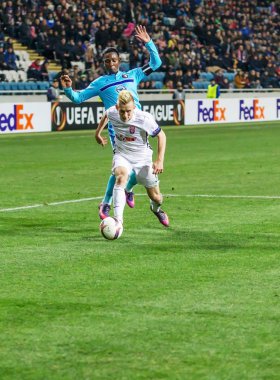 Odessa, Ukrayna - 3 Kasım 2016: Uefa Avrupa Ligi. FC Zarya (Lugansk) Feyenoord (Rotterdam) Hollanda kabul eder. Yoğun duygusal futbol maçı maçın anahtar parçaları. 1:1