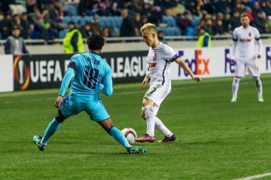 Odessa, Ukrayna - 3 Kasım 2016: Uefa Avrupa Ligi. FC Zarya (Lugansk) Feyenoord (Rotterdam) Hollanda kabul eder. Yoğun duygusal futbol maçı maçın anahtar parçaları. 1:1