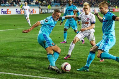 Odessa, Ukrayna - 3 Kasım 2016: Uefa Avrupa Ligi. FC Zarya (Lugansk) Feyenoord (Rotterdam) Hollanda kabul eder. Yoğun duygusal futbol maçı maçın anahtar parçaları. 1:1