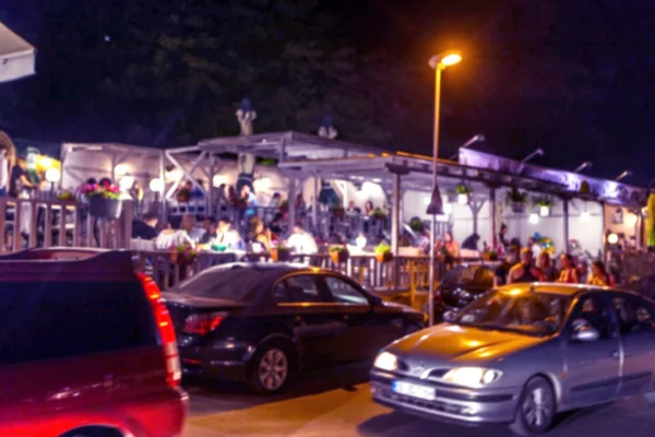 Küçük Bir Restoranın Içi Bulanık Bir Arka Plan Bokeh Kafe — Stok fotoğraf