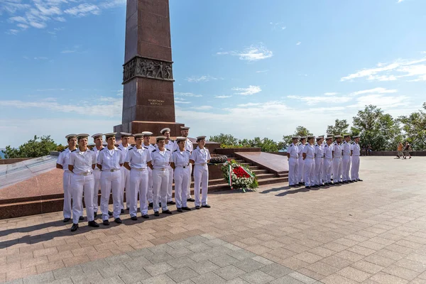 Odessa Ucrânia Agosto 2016 Marinheiros Italianos Com Altos Funcionários Prefeito — Fotografia de Stock